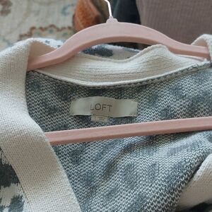 LOFT Gray and White Cardigan Sweater